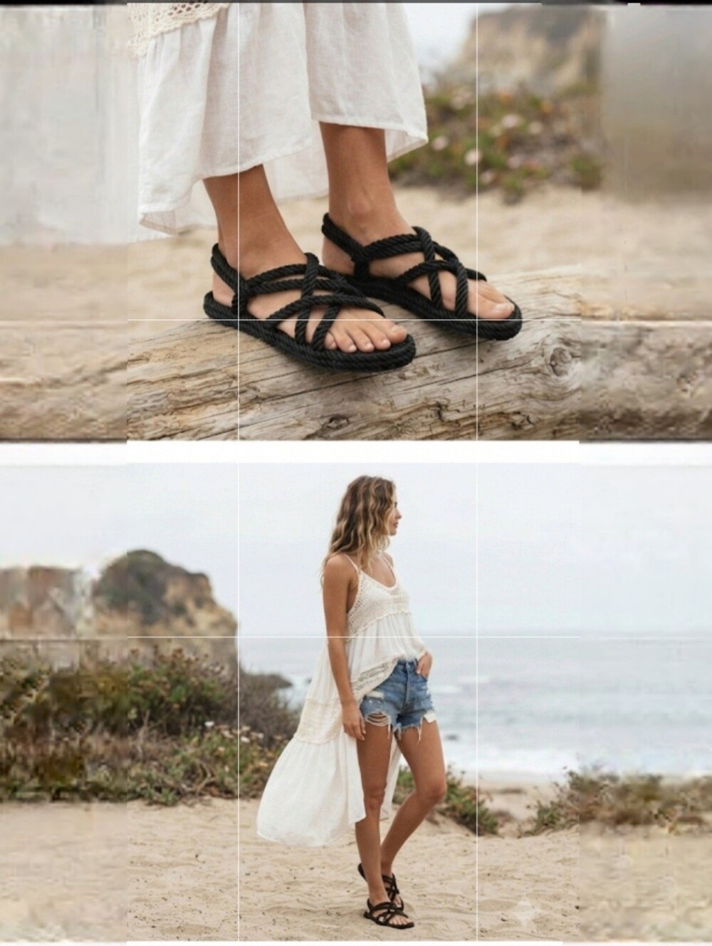Foxy Feet Black Rope Nomadic JC Sandals Beachy Summer Size 8